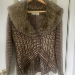 Anthropologie Faux Fur Neckline Sweater